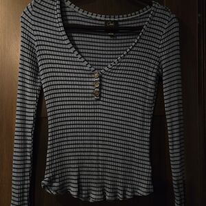 Elegant Black and Gray Striped Long Sleeve Top